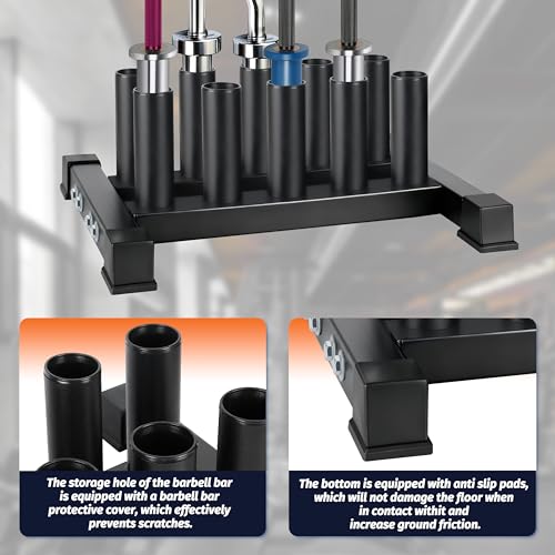 EVERYMATE Vertical Barbell Rack - Heavy-Duty Steel Organizer, Barbell Holder Floor Stand, Fits 2" Olympic Bars with Scratch-Resistant Inserts, Space-Saving for Home/Garage/Commercial Gym - Image 4