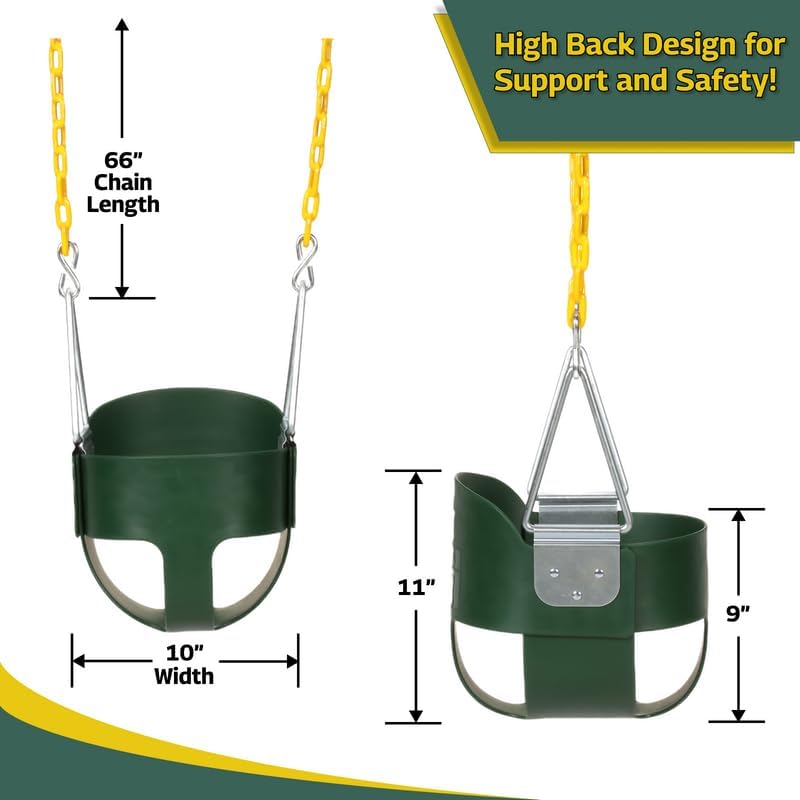 Eastern Jungle Gym Heavy-Duty High Back Full Bucket Toddler Swing Seat | Coated Swing Chains Fully Assembled | Green Swing Set Accessory - Image 4
