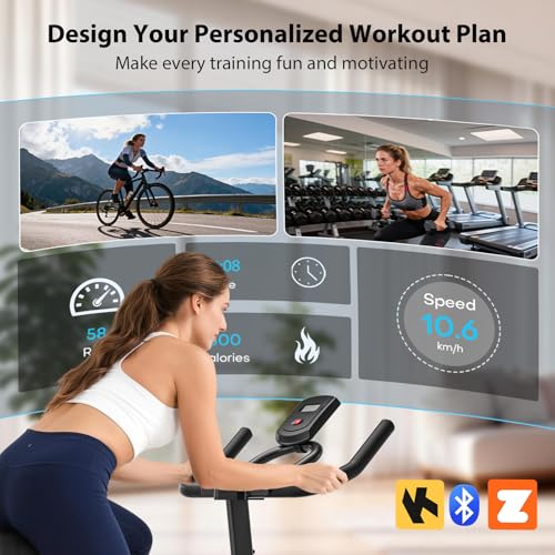 Exercise Bike, Wenoker Magnetic Stationary Bike for Home App Sync Indoor Bike with Adjustable Seat and Handlebar, Transport Wheels and Fitness Courses for Weight Loss - Image 3