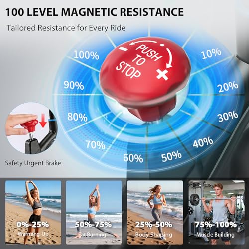 Exercise Bike, Wenoker Magnetic Stationary Bike for Home App Sync Indoor Bike with Adjustable Seat and Handlebar, Transport Wheels and Fitness Courses for Weight Loss - Image 4