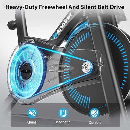 Exercise Bike, Wenoker Magnetic Stationary Bike for Home App Sync Indoor Bike with Adjustable Seat and Handlebar, Transport Wheels and Fitness Courses for Weight Loss - Image 5