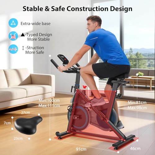 Exercise Bike, Wenoker Magnetic Stationary Bike for Home App Sync Indoor Bike with Adjustable Seat and Handlebar, Transport Wheels and Fitness Courses for Weight Loss - Image 7