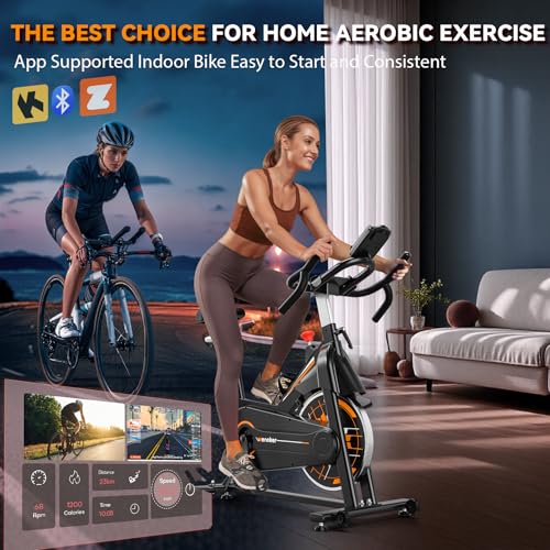 Exercise Bike, Wenoker Stationary Bike for Home, App Supported Indoor Bike with Silent Belt Drive, Heavy Flywheel, Multi-grips Handlebar and Upgraded Digital Display - Image 3
