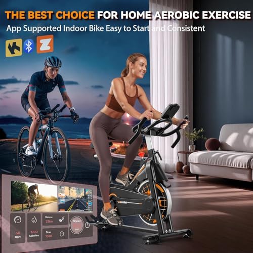 Exercise Bike, Wenoker Stationary Bike for Home App Sync Indoor Bike with Adjustable Seat and Multi-grips Handlebar, Transport Wheels and Fitness Courses for Weight Loss - Image 3