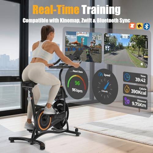 Exercise Bike with Exclusive Heart Rate Sensor and APP Sync, Stationary Bikes for Home with Continuously Variable Resistance, Compact Indoor Cycling Bike with Tablet Mount - Image 3