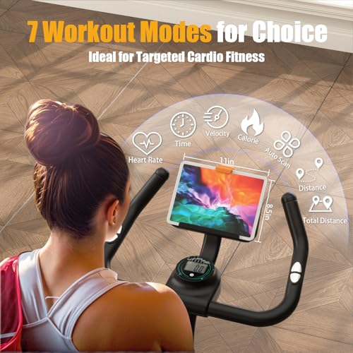 Exercise Bike with Exclusive Heart Rate Sensor and APP Sync, Stationary Bikes for Home with Continuously Variable Resistance, Compact Indoor Cycling Bike with Tablet Mount - Image 5