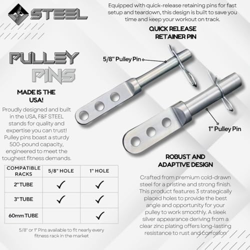 F&F STEEL Adjustable Fitness Rack Pulley Pin - Fits 2" & 3" Racks with 5/8" or 1" Hole Size - Heavy-Duty, Gym Equipment for Home Workouts, Strength Training, and Muscle Building - Compact Design - Image 4