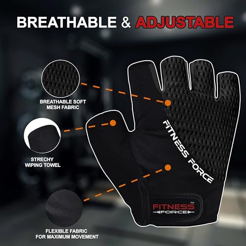 FITNESS FORCE Breathable Workout Gloves for Men and Women, Padded Weight Lifting Gloves with Full Palm Protection for Grip, Exercise, Cycling, Gym, Fitness Training - Image 3