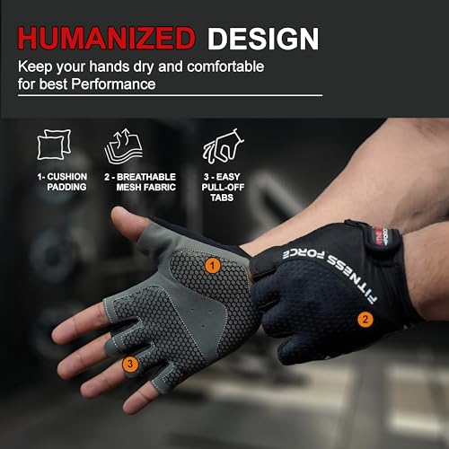 FITNESS FORCE Breathable Workout Gloves for Men and Women, Padded Weight Lifting Gloves with Full Palm Protection for Grip, Exercise, Cycling, Gym, Fitness Training - Image 6