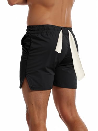 FLYFIREFLY Men's Gym Workout Shorts Quick Dry Lightweight Athletic Shorts Running Bodybuilding Training with Towel Loop - Image 3