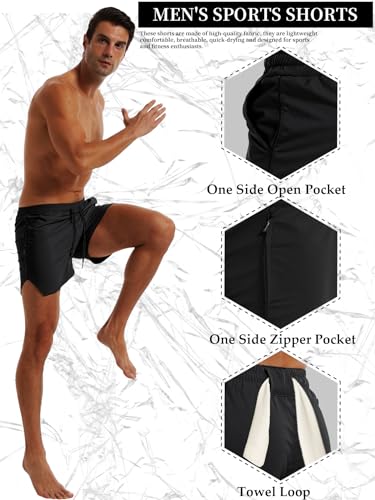 FLYFIREFLY Men's Gym Workout Shorts Quick Dry Lightweight Athletic Shorts Running Bodybuilding Training with Towel Loop - Image 6