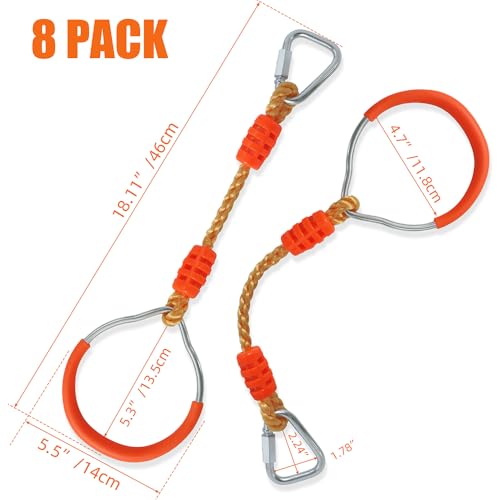 Fitness Gymnastic Ring Swing Monkey Bar Fists Trapeze Obstacle Course For Backyard Outdoor Indoor Jungle Home Gym, 8 Pack Orange Hang Ninja Rope Rings Warrior Accessories Playground Training Equipment - Image 4