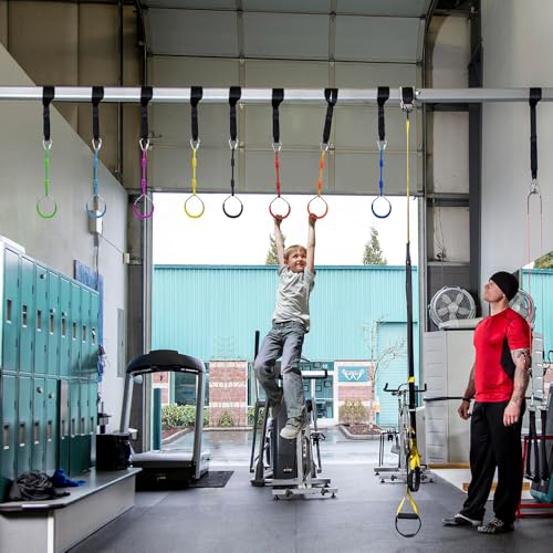 Fitness Gymnastic Ring Swing Monkey Bar Fists Trapeze Obstacle Course For Backyard Outdoor Indoor Jungle Home Gym, 8 Pack Orange Hang Ninja Rope Rings Warrior Accessories Playground Training Equipment - Image 5