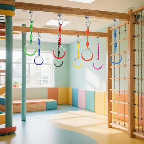 Fitness Gymnastic Ring Swing Monkey Bar Fists Trapeze Obstacle Course For Backyard Outdoor Indoor Jungle Home Gym, 8 Pack Orange Hang Ninja Rope Rings Warrior Accessories Playground Training Equipment - Image 6