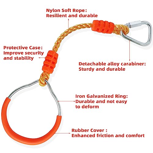 Fitness Gymnastic Ring Swing Monkey Bar Fists Trapeze Obstacle Course For Backyard Outdoor Indoor Jungle Home Gym, 8 Pack Orange Hang Ninja Rope Rings Warrior Accessories Playground Training Equipment - Image 7