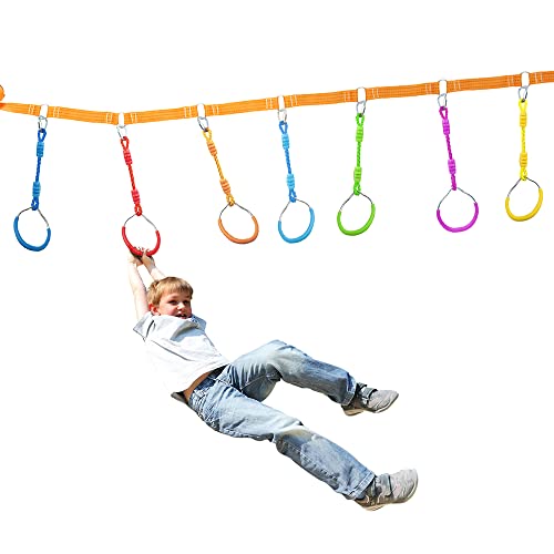 Fitness Gymnastic Ring Swing Monkey Bar Fists Trapeze Obstacle Course For Backyard Outdoor Indoor Jungle Home Gym, 8 Pack Orange Hang Ninja Rope Rings Warrior Accessories Playground Training Equipment - Image 8