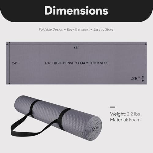 Fitvids All Purpose 1/4-Inch High Density Anti-Tear Exercise Yoga Mat with Carrying Strap, Multiple Colors - Image 6