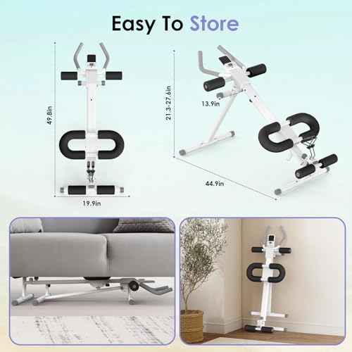 Foldable Ab Machine, 5-in-1 Adjustable Ab Trainer for Home Gym, Full-Body Core Workout Equipment with 10 Length Levels, LED Display & Silent Rollers | Sit-Up & Rowing Machine for Abs Sculpting - Image 3