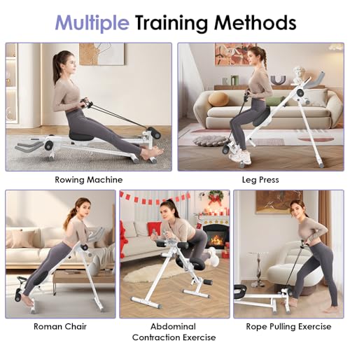 Foldable Ab Machine, 5-in-1 Adjustable Ab Trainer for Home Gym, Full-Body Core Workout Equipment with 10 Length Levels, LED Display & Silent Rollers | Sit-Up & Rowing Machine for Abs Sculpting - Image 6