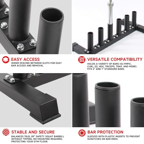 Freestanding Barbell Holder, Vertical 6 Bar Storage Rack for 2" Olympic Bars, Durable Barbell Stand, Space-Saving Floor Stand for Weight Bar and Specialty Bars - Image 4