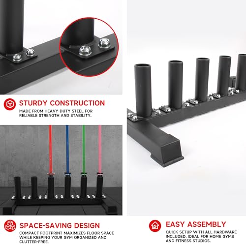 Freestanding Barbell Holder, Vertical 6 Bar Storage Rack for 2" Olympic Bars, Durable Barbell Stand, Space-Saving Floor Stand for Weight Bar and Specialty Bars - Image 5