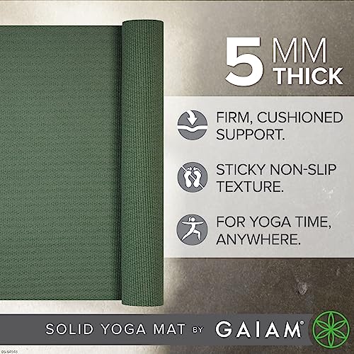 Gaiam Yoga Mat - Premium 5mm Solid Thick Non Slip Exercise & Fitness Mat for All Types of Yoga, Pilates & Floor Workouts (68" x 24" x 5mm) - Image 3