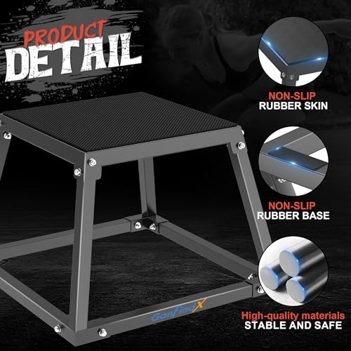 GanFindX Steel Plyometric Jump Box,12/18 Inch Heavy Duty Plyo Platform, Non-Slip Workout Step Box for Home Gym, Agility, Strength & Conditioning Training - Image 5