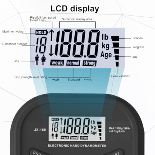 Grip Strength Trainer 396lbs/180kg,Digital Grip Strength Tester with LCD Display,Hand Dynamometer Grip Strength Trainer,Electronic Hand Grip Strength Tester,for Home School Use - Image 6