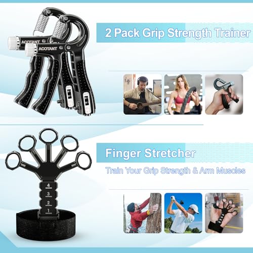 Grip Strength Trainer(5 Pack) with Finger Exerciser, Hand Grip Strengthener, Finger Stretcher,Grip Ring & Stress Relief Ball for Muscle Building and Injury Recover with Carry Bag - Image 4