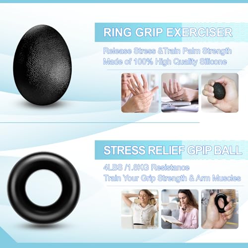 Grip Strength Trainer(5 Pack) with Finger Exerciser, Hand Grip Strengthener, Finger Stretcher,Grip Ring & Stress Relief Ball for Muscle Building and Injury Recover with Carry Bag - Image 5