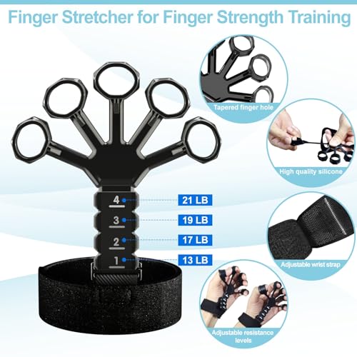 Grip Strength Trainer(5 Pack) with Finger Exerciser, Hand Grip Strengthener, Finger Stretcher,Grip Ring & Stress Relief Ball for Muscle Building and Injury Recover with Carry Bag - Image 6