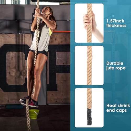 Gym Climbing Rope, 1.5 Inch Diameter 10FT 15FT Gym Fitness Rope for Strength Training, Workout Exercises Climbing Rope for Adults Outdoor or Home Indoor - Image 4