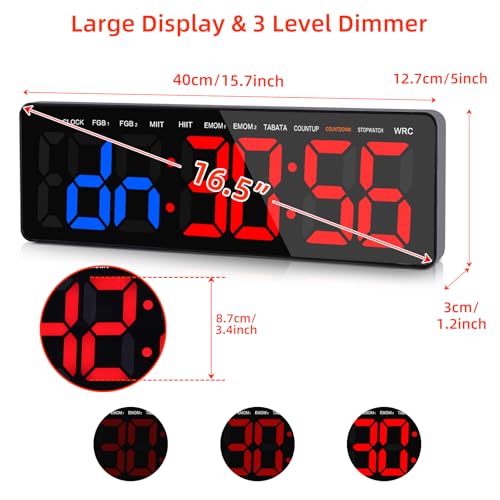 Gym Timer, 16.5" Large Digital Wall Clock for Gym Interval Workout, Remote Control LED Digital Timer for Home Decor, Living Room, Office, Gym, Classroom - Image 3