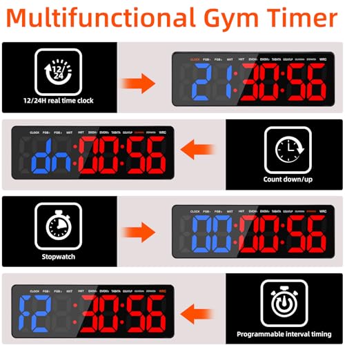 Gym Timer, 16.5" Large Digital Wall Clock for Gym Interval Workout, Remote Control LED Digital Timer for Home Decor, Living Room, Office, Gym, Classroom - Image 4