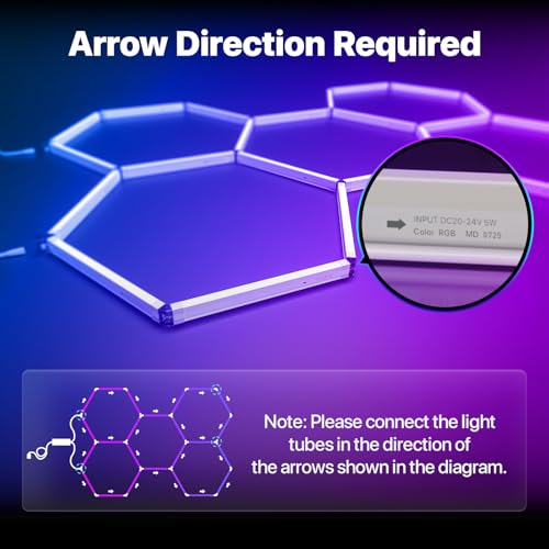 HYPERLITE Hexagon Garage Lights: 5 Grid RGB Hexagon LED Lights with Music Sync Mode, App & Remote Control, Multi-Color Honeycomb Light for Gaming Room, Gym, Garage - Image 4