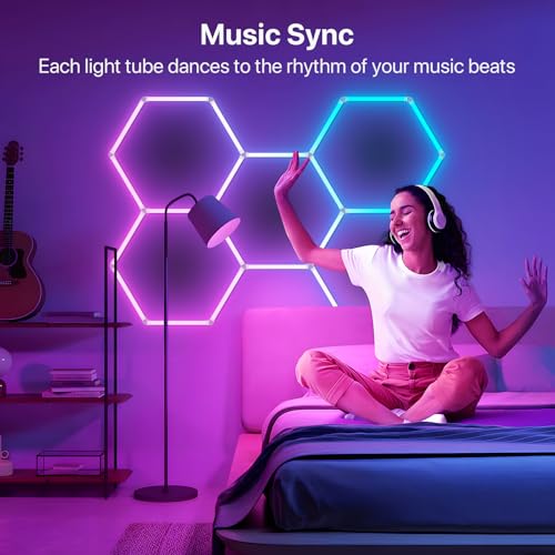 HYPERLITE Hexagon Garage Lights: 5 Grid RGB Hexagon LED Lights with Music Sync Mode, App & Remote Control, Multi-Color Honeycomb Light for Gaming Room, Gym, Garage - Image 5