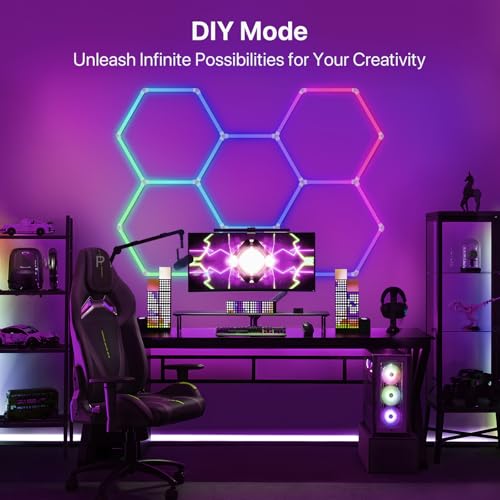 HYPERLITE Hexagon Garage Lights: 5 Grid RGB Hexagon LED Lights with Music Sync Mode, App & Remote Control, Multi-Color Honeycomb Light for Gaming Room, Gym, Garage - Image 7