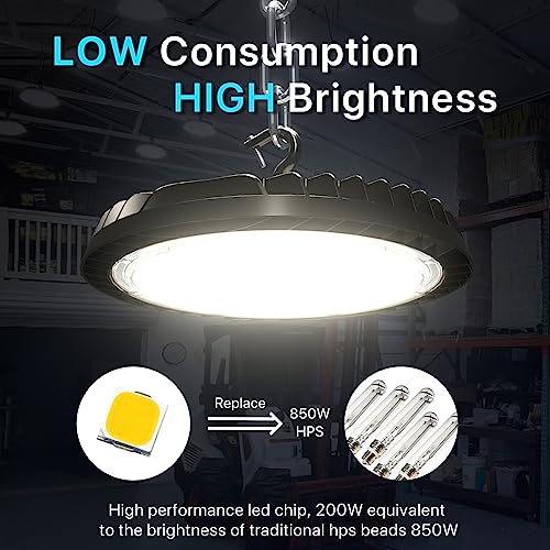 HYPERLITE UFO LED High Bay Light 200w 28000lm Shop Light 5000k Plug High Bay LED Lights for Commercial Bay Lighting 16-20ft Workshop Warehouse Factory Gym Barn ETL - Image 4