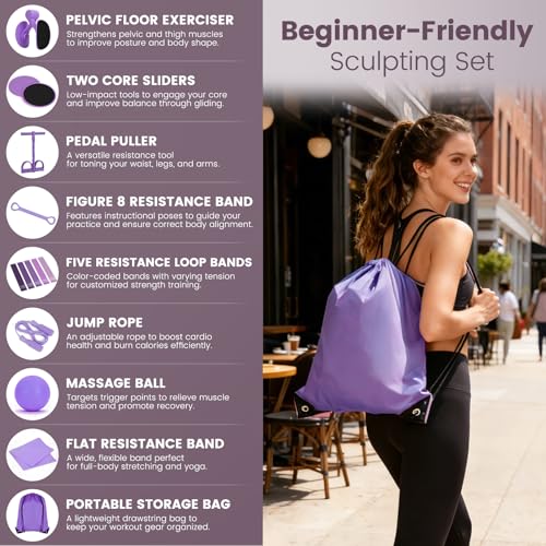 Home Workout Equipment for Women with 6 Tube Elastic Foot Pedal Resistance Band with Handle,Thigh Pelvic Trainer, Leg Fitness Bands Set, Exercise Essentials Starter Kit for Full Body Toning - Image 3