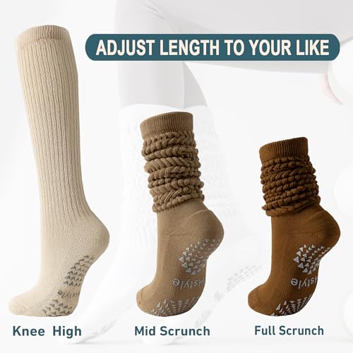 Hstyle Grip Pilates Socks for Women, Slouch Scrunch Yoga Barre Socks for Hospital Workout - Image 3