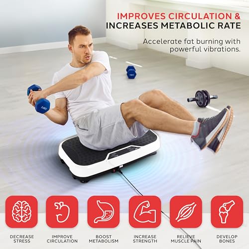 Hurtle Fitness Vibration Platform Machine - Home Gym Whole Body Shaker Exercise Machine Workout Trainer Fast Weight Loss w/Resistance Bands Easy Carry Wheel Remote Adjustable Speed - Image 4