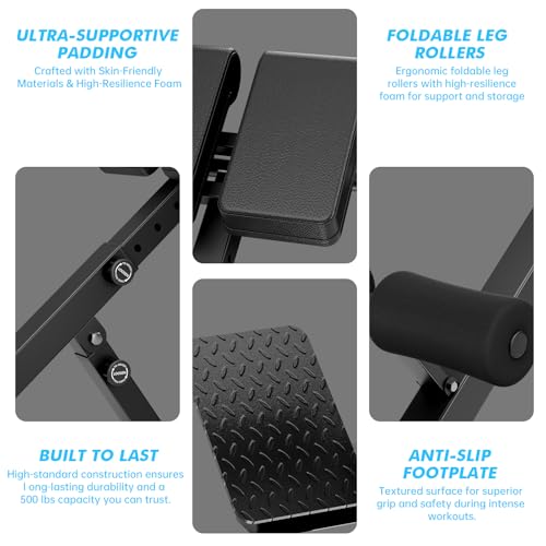 Hyper Back Extension Roman Chair 440LBS Angle & Height Adjustable Bench for Glutes, Hamstrings & Lower Back, Multi-Functional Foldable Full Body Workout for Home Gym - Image 6