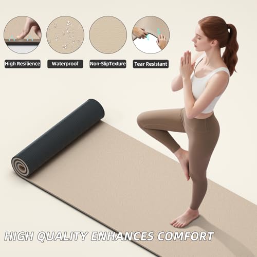 ILILI Yoga Mat 10mm Extra Thick and 193cm Extra Long, 76x28×0.4 Inch, Double Color Non-Slip TPE Material, Easy Carrying with Strap, Ideal for Yoga, Pilates, Floor Exercise, Home and Outdoor Use, Eco Friendly - Image 3
