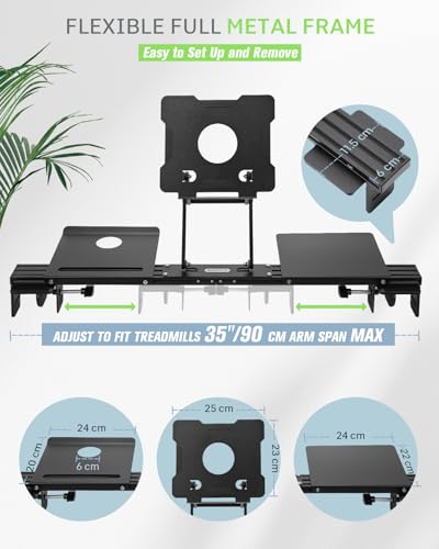 INMAKER Treadmill Desk Attachment, Universal Treadmill Laptop Holder Adjustble Height Width, Aluminum Laptop Stand for Treadmill with Tray Black - Image 5