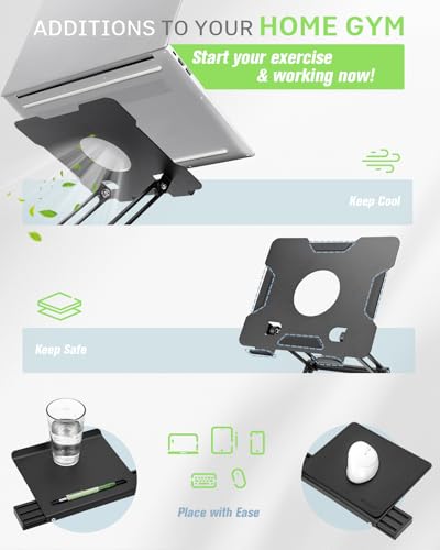 INMAKER Treadmill Desk Attachment, Universal Treadmill Laptop Holder Adjustble Height Width, Aluminum Laptop Stand for Treadmill with Tray Black - Image 7