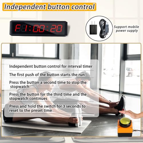 Independent Button Type 1.5-inch Fitness Room Rest Timer, Suitable for Gym Exercise/School/Home Exercise/Boxing Gym/Indoor Rock Climbing (1.5 inch 6-Digit red) - Image 5