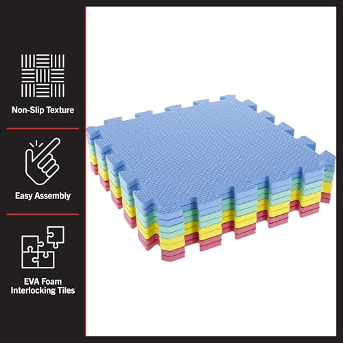 Interlocking Floor Mats - 8-Piece Nontoxic Exercise Mat or Play Mat for Toddlers, Babies or Kids - Foam Padding for Home Gym by Stalwart (Multicolor) - Image 3