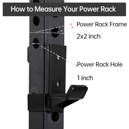 J Hooks for 2" x 2" Power Rack, Rubber Pad J-Hook for Power Cage, Bottom Reinforced Steel J Cups for Squat Rack, Heavy Duty Barbell Holder, Black - Image 3