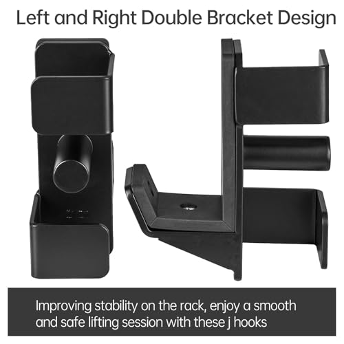 J Hooks for 2" x 2" Power Rack, Rubber Pad J-Hook for Power Cage, Bottom Reinforced Steel J Cups for Squat Rack, Heavy Duty Barbell Holder, Black - Image 6