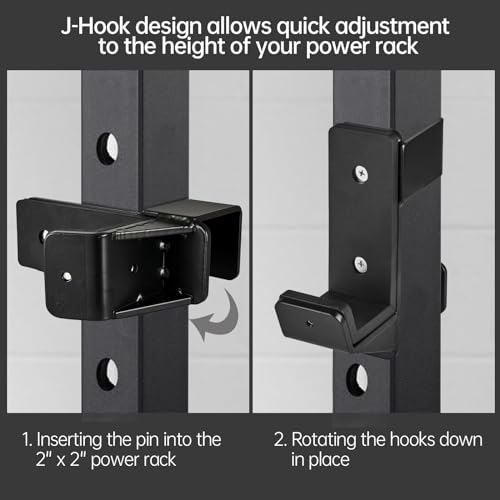 J Hooks for 2" x 2" Power Rack, Rubber Pad J-Hook for Power Cage, Bottom Reinforced Steel J Cups for Squat Rack, Heavy Duty Barbell Holder, Black - Image 7